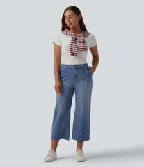Halara Flex™ Mid Rise Straight Leg Washed Cropped Casual Jeans with Pockets
