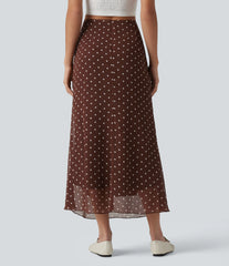 High Waisted Mermaid Polka Dot Midi Casual Skirt