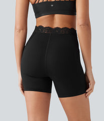 Halara UltraSculpt™ V-Shaped High Waisted Contrast Lace Yoga Biker Shorts 5'' with Pockets
