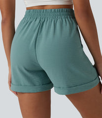 High Waisted Casual Linen-Feel Shorts 4'' with Pockets