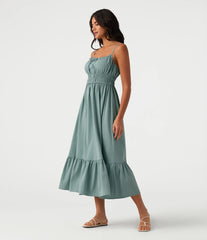 Tie Front Flowy Midi Casual Linen-Feel Slip Dress