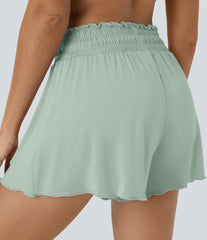 Frill High Waisted Elastic Waistband Drawstring Flowy Stacked Casual Shorts 3"