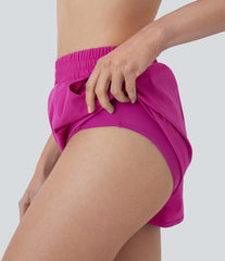 Mid Rise 2-in-1 Curved Hem Quick Dry Bikini Bottom Swimsuit with Pockets