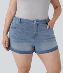 Halara Flex™ Mid Rise Zipper Pockets Denim Casual Plus Size Shorts 3''