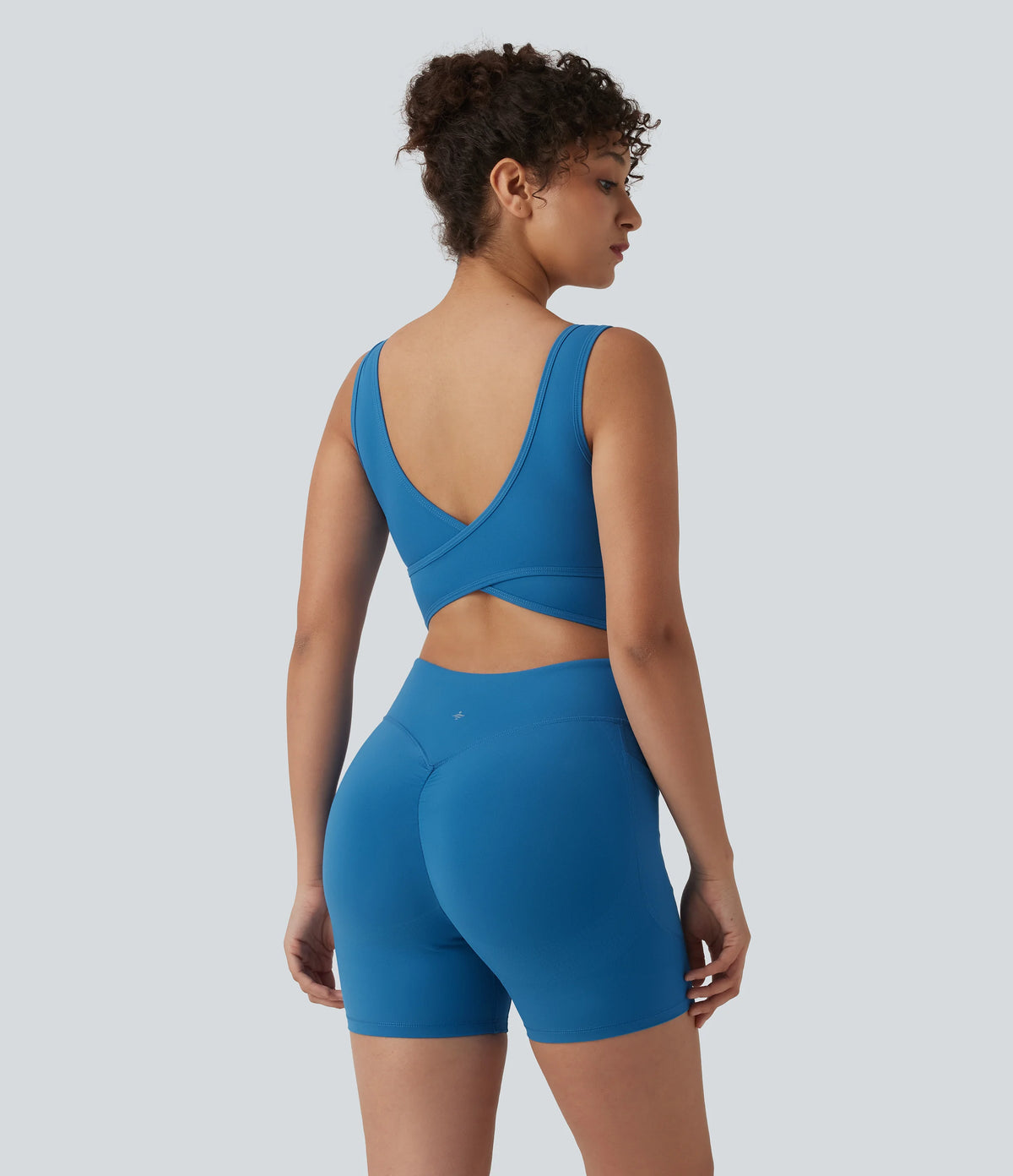 Halara UltraSculpt™ Crisscross Backless Tummy Control Butt Lifting Scrunch Non-Removable Pad Workout Skinny Romper with Pockets-Easy Peezy