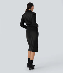 Halara Flex™ Denim Long Sleeve Midi Casual Shirt Dress with Pockets