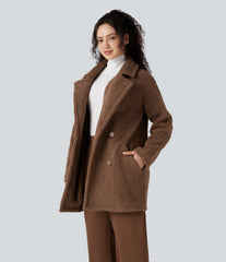 Lapel Relaxed Casual Sherpa Coat with Pockets