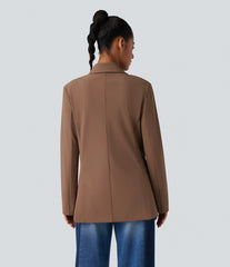Wrinkle Recovery Notched Collar Long Sleeve Work Blazer with Pockets
