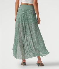 High Waisted High Low Ruffle 2-in-1 Leopard Print Mesh Maxi Skirt