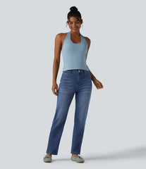 Halara Flex™ Curvy High Waisted Split Casual Straight Leg Jeans with Pockets