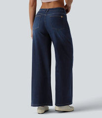 Halara Flex™ Mid Rise Draped Draped Lyocell Casual Straight Leg Jeans with Pockets