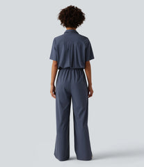 Short Sleeve Work Jumpsuit with Pockets-Easy Pezzy Edition