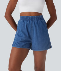 Halara Flex™ High Waisted Curved Hem InstantCool Washed Denim Casual Shorts with Pockets
