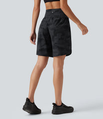 Halara UltraSculpt™ Camo Print High Waisted Tummy Control Curved Hem Running Shorts 9" with Pocket