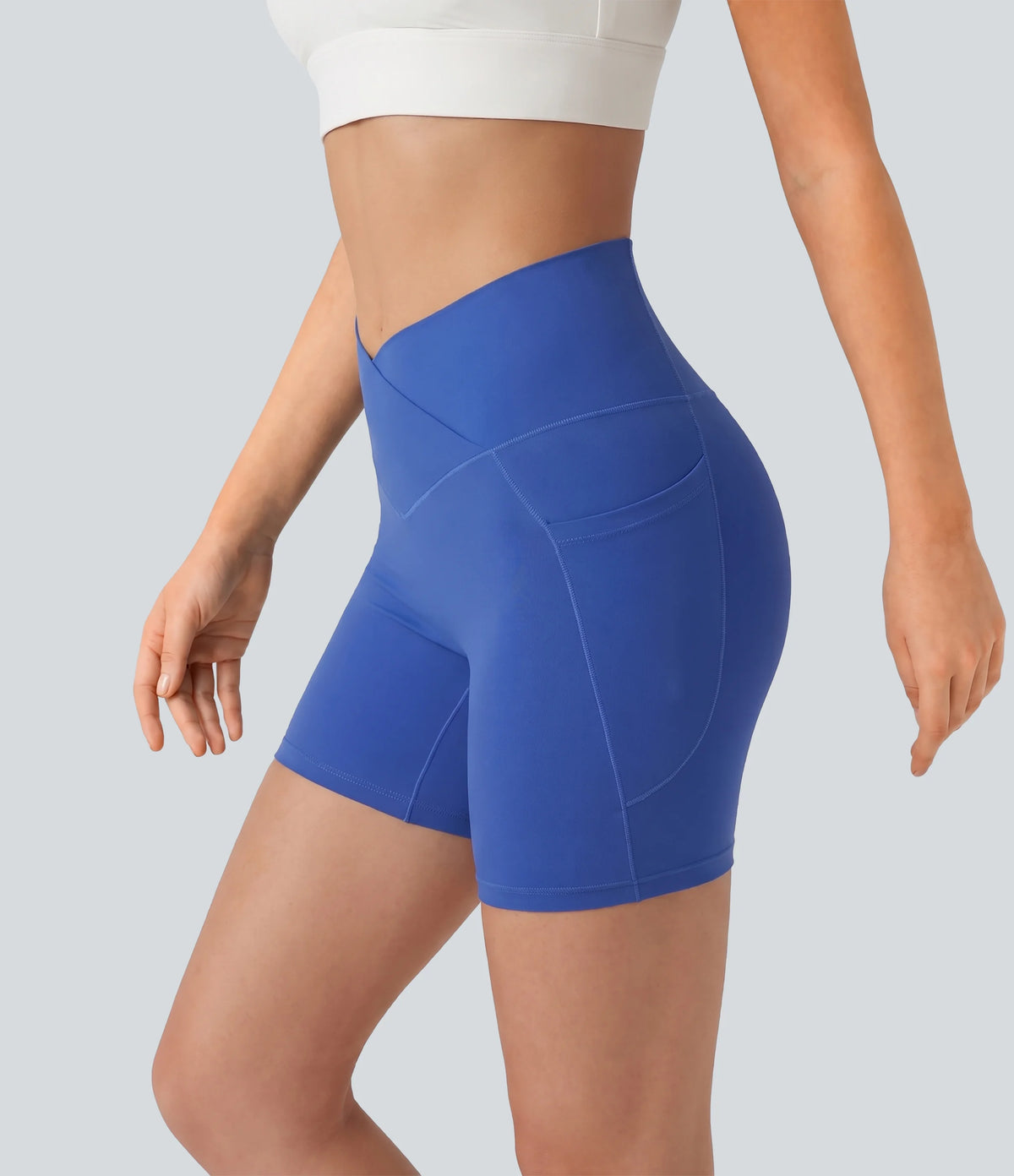 SoftlyZero™ High Waisted Crossover Yoga Biker Shorts 5'' with Pockets-UPF50+