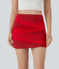 High Waisted Contrast Mesh Bodycon Mini Casual Skirt