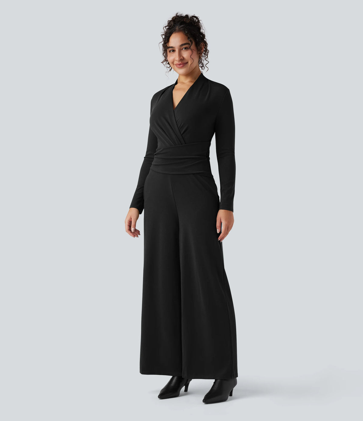 V-neck Zipper Long Sleeve Work Jumpsuit with Pockets-Easy Peezy