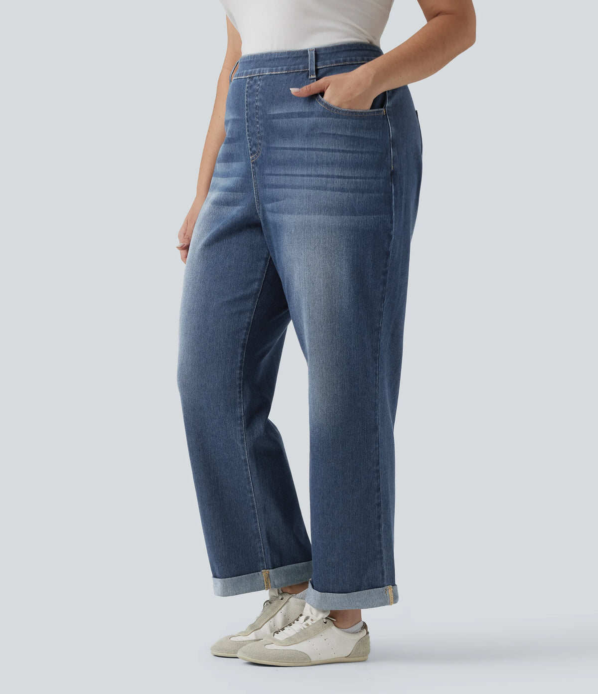 Plus Size Halara Flex™ High Waisted Rolled Hem Casual Slim Jeans with Pockets
