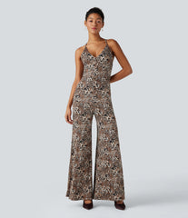 Crisscross Backless Leopard Print Party Slip Jumpsuit
