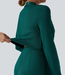 V-neck Long Sleeve Belted Jumpsuit with Pockets-Easy Peezy