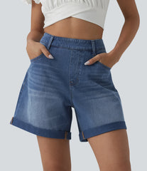 Halara Flex™ High Waisted Rolled Hem Denim Casual Baggy Shorts with Pockets