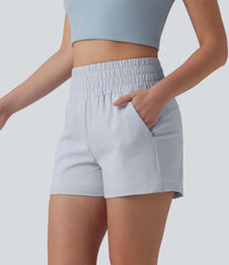 High Waisted Quick Dry Crinkle Casual Baggy Shorts with Pockets