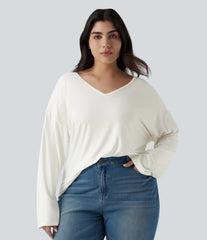 Plus Size V Neck Long Sleeve Casual Top