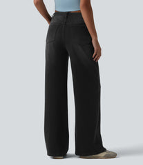 Halara Flex™ Asymmetric Mid Rise Wide Leg Casual Jeans with Pockets