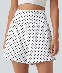 High Waisted 2-in-1 Polka Dot Yoga Shorts 5'' with Pockets