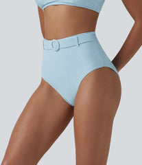 High Waisted Tummy Control Stripes Sparkle Bikini Bottoms Swimsuit