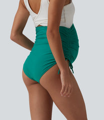 Super High Waisted Drawstring Ruched Maternity Bikini Bottom Swimsuit