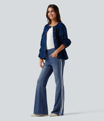 Halara Flex™ High Waisted Stripe Flare Washed Casual Jeans with Pockets