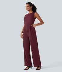 Sleeveless Zipper Work Jumpsuit with Pockets