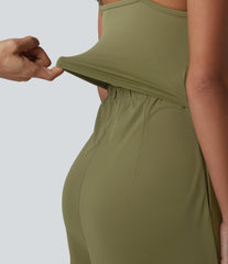 V Neck Built-in Bra Casual Slip Jumpsuit with Pockets-Easy Peezy Edition