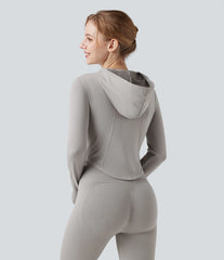 OneForm Seamless Flow Hooed Zipper Long Sleeve Thumb Hole Curved Hem Yoga Jacket