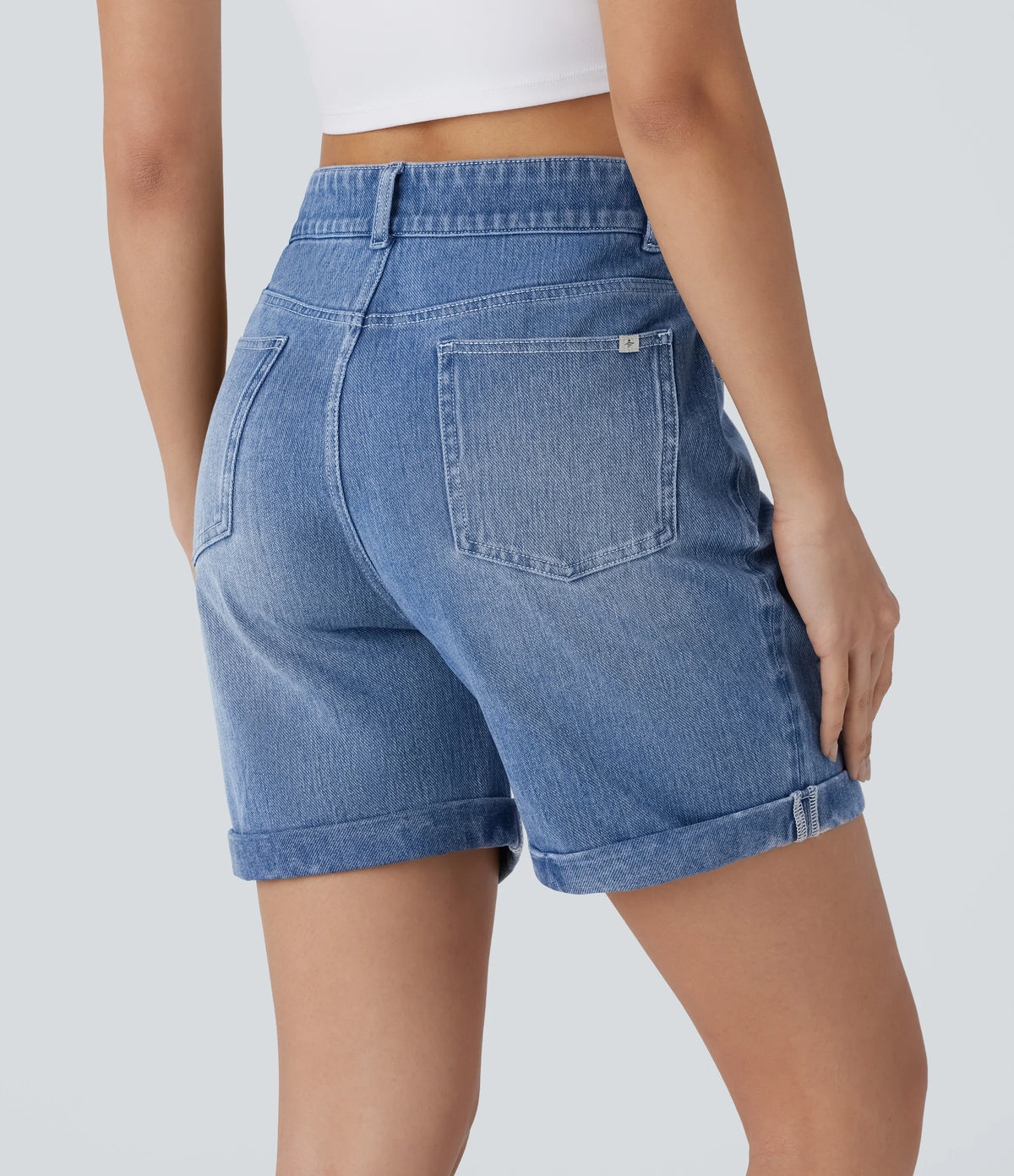 Halara Flex™ High Waisted Pockets Ripped Rolled Hem Washed Denim Casual Shorts