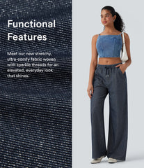 Halara Flex™ Low Rise Drawstring Wide Leg Silver Shine Casual Sweatpants Jeans with Pockets