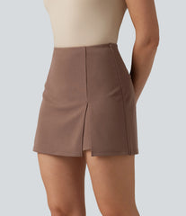 Wrinkle Recovery High Waisted Split A-line Work Skort with Pockets