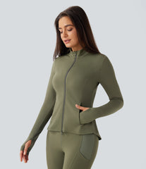 SoftlyZero™ Stand Collar Thumb Hole Pockets Pleated Zipper Slim Jacket-UPF50+