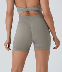 OneForm Seamless Flow High Waisted Ruched Yoga Biker Shorts 4''