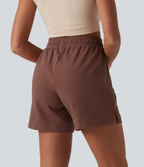 High Waisted Drawstring Split Hem Baggy Quick Dry Casual Cotton Sweat Shorts with Pockets