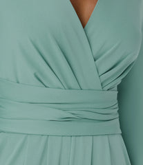 V Neck Long Sleeve Pocket Tie Back Casual Jumpsuit