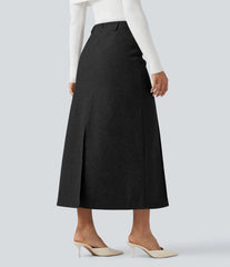 High-waisted Split Midi Fleece Casual A-line Skirt