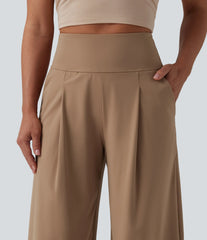 SoftlyZero™ Airy High Waisted Tummy Control Wide Leg Baggy Cool Touch Casual Pants with Pockets-UPF50+