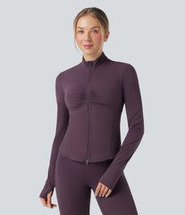 Halara UltraSculpt™ Mock Neck Ruched Push-Up Long Sleeve Thumb Hole Yoga Jacket with Pockets