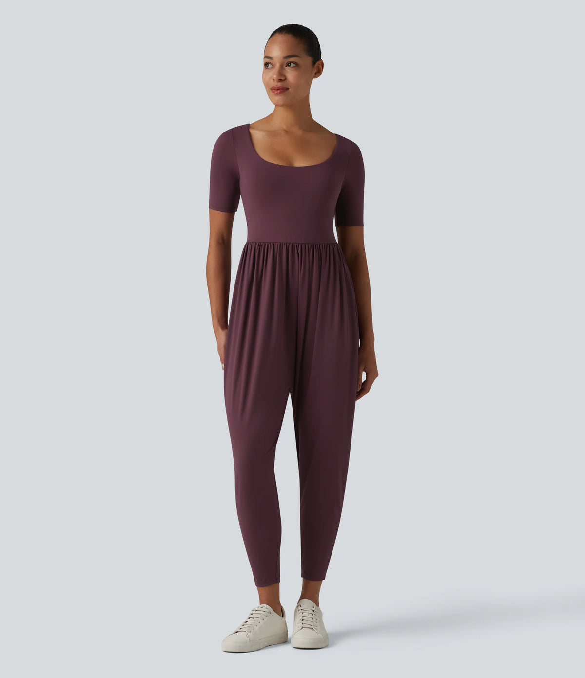 SoftlyZero™ Airy Scoop Neck Short Sleeve Built-in Bra InstantCool Casual Jumpsuit with Pockets-Easy Peezy Edition
