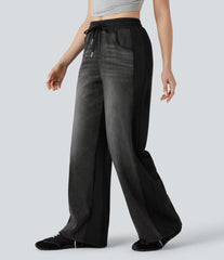 Halara Flex™ High-waisted Drawstring Color Block Casual Wide-leg Sweatpants Jeans with Pockets