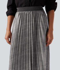 High Waisted Midi Sparkle Casual Pleated Skirt