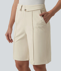 DayStretch High Waisted Straight Leg Work Bermuda Shorts with Pockets