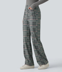 Halara Flex™ High Waisted Straight Leg Plaid Work Pants with Pockets
